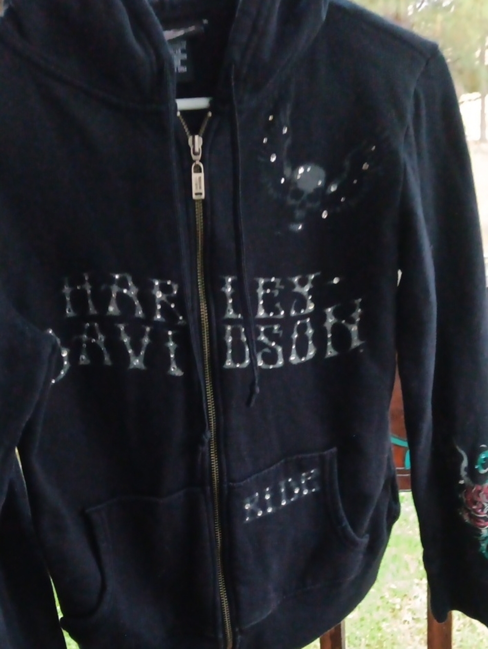 Harley-Davidson Womens Black Zip-Up Hoodie with Gloss Logo